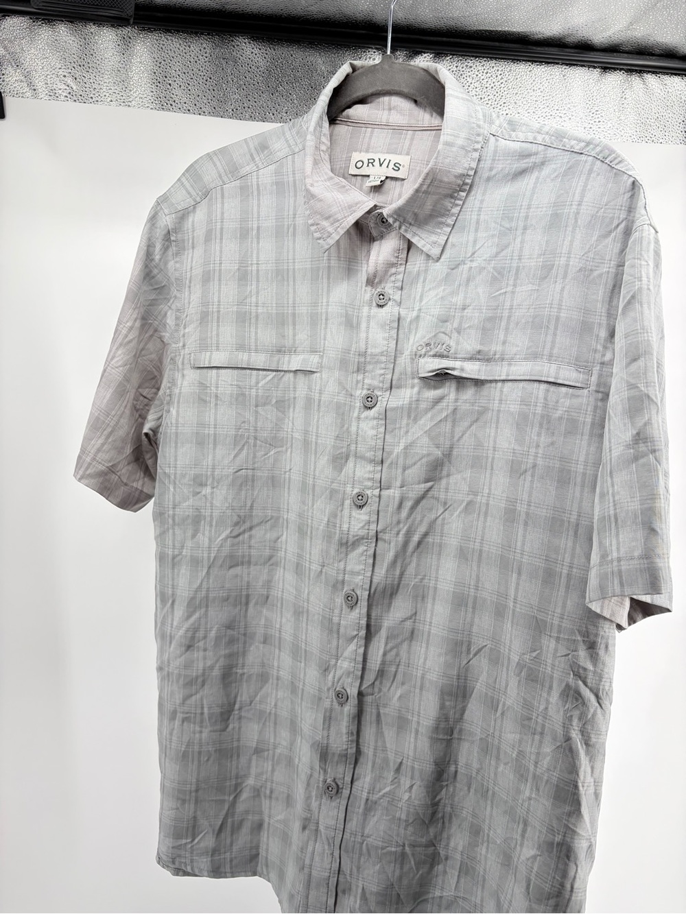Orvis Men's Light Gray Plaid Short-Sleeve Button-Down Shirt